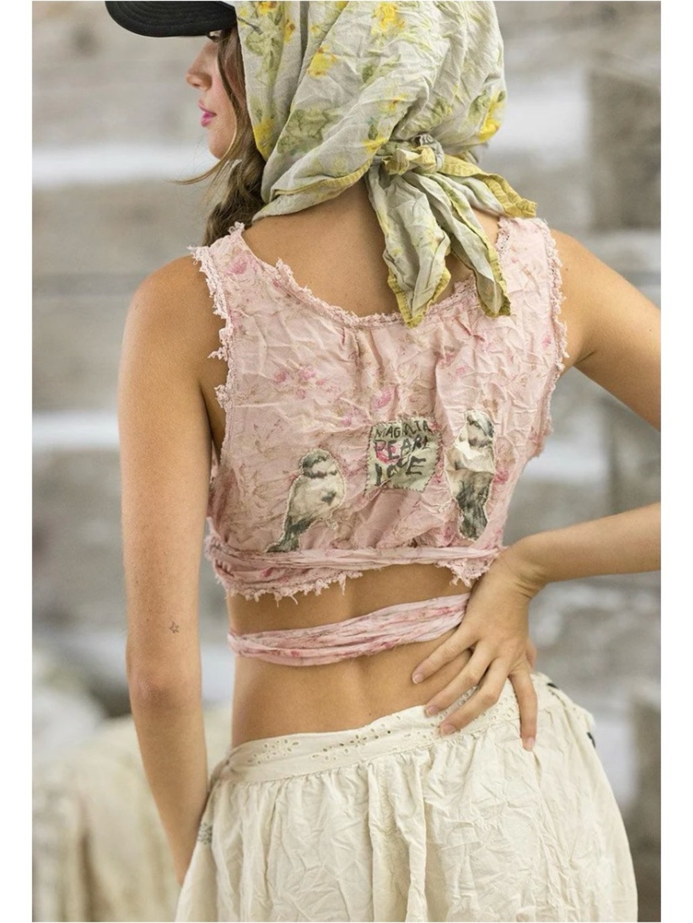 Magnolia Pearl Pink Floral Bird Lace Faustine Wrap Top